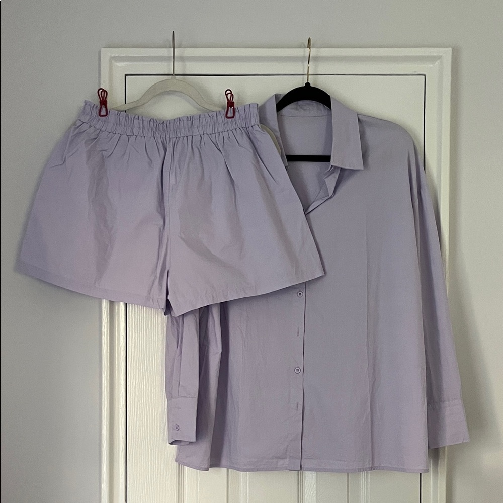 Lavender Button-Up Shirt and Shorts Set
